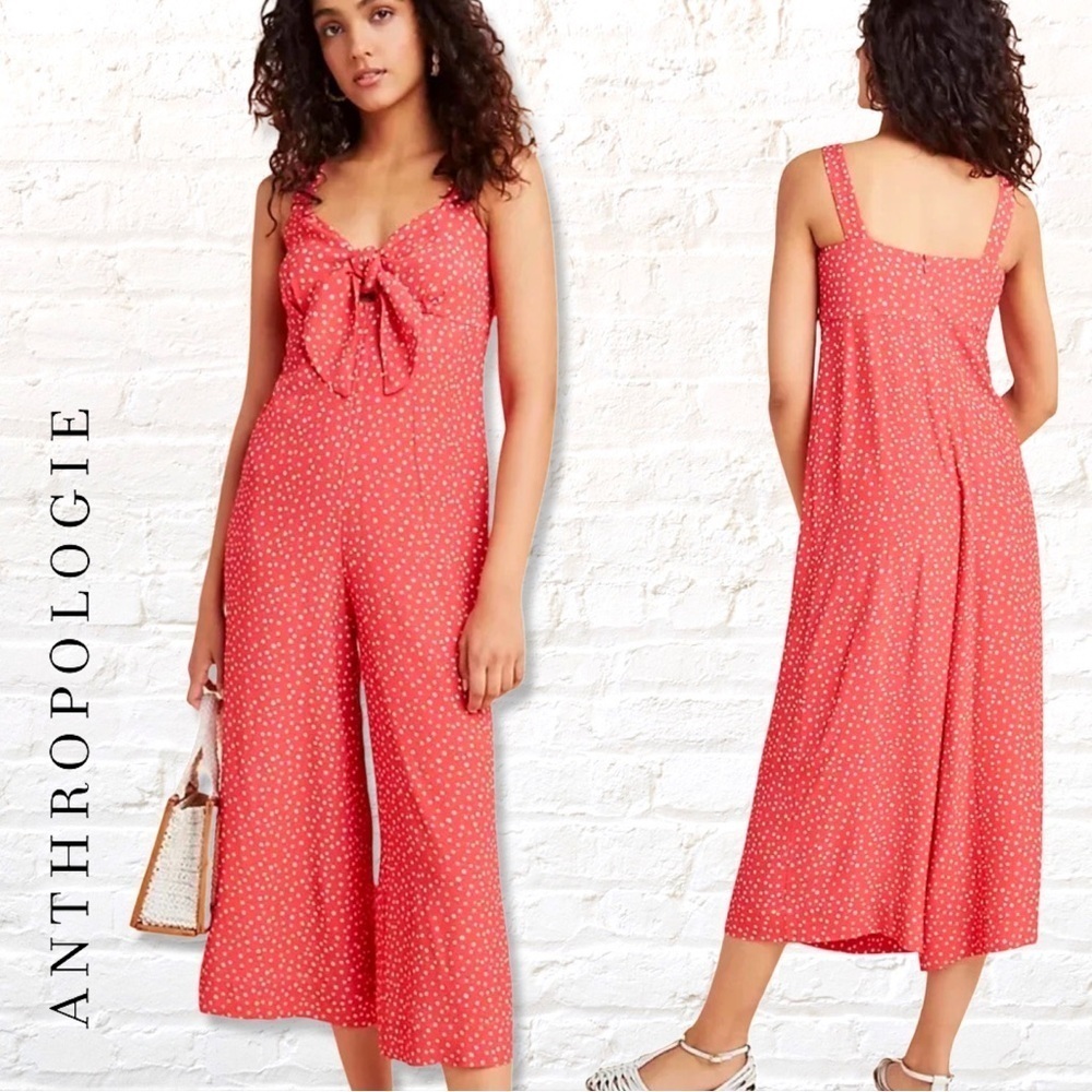 Anthropologie x Kachel Coral Polka Dot Jumpsuit Size 6 NWT